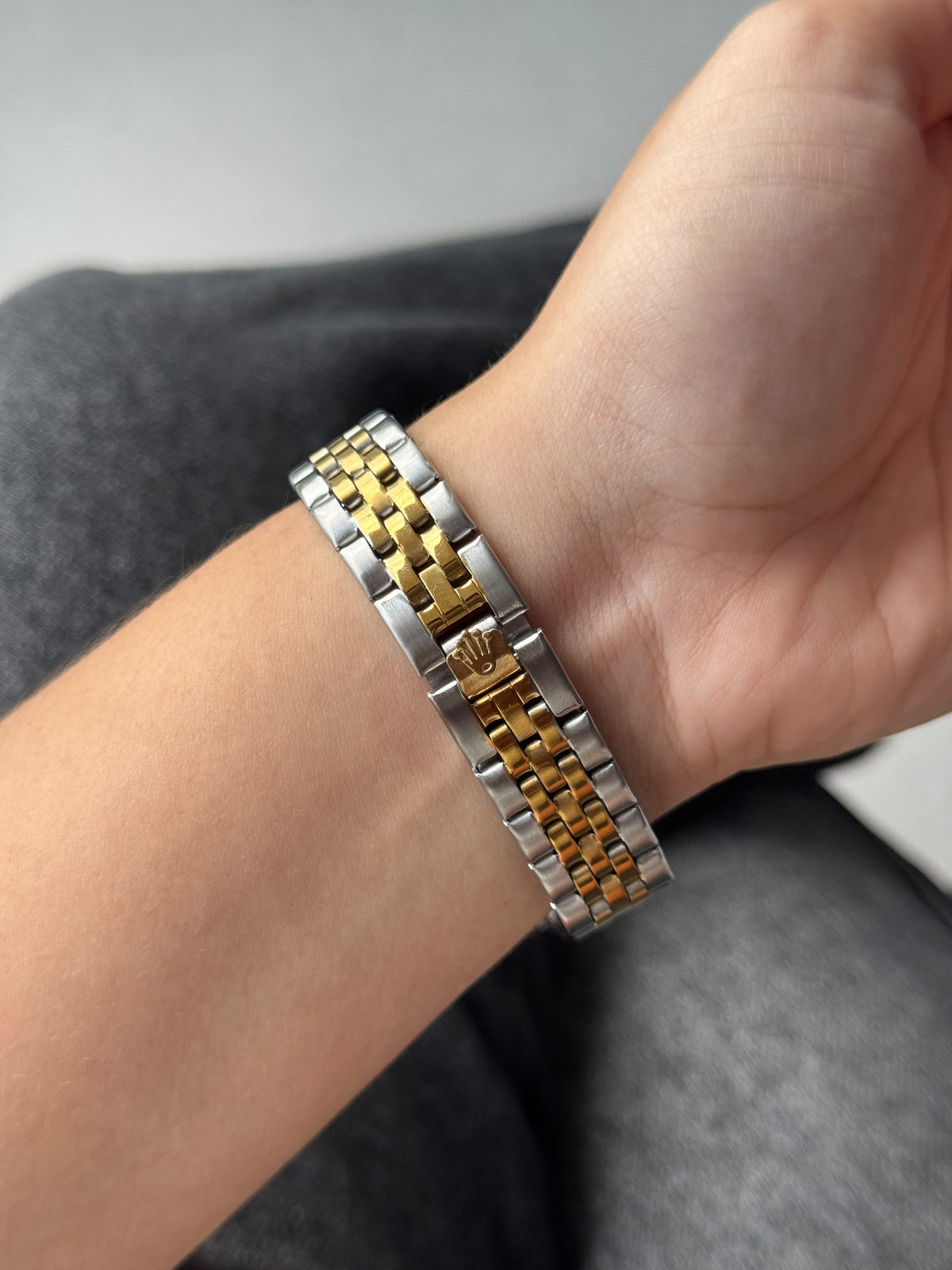 Rlx Mujer Dayjust Diamond Bicolor Dorado Tablero Azul