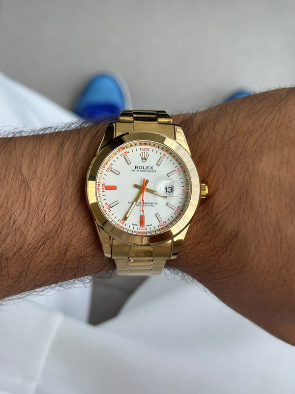 Rlx Oyster Perpetual 2026 metal Dorado - tablero Blanco / Naranja