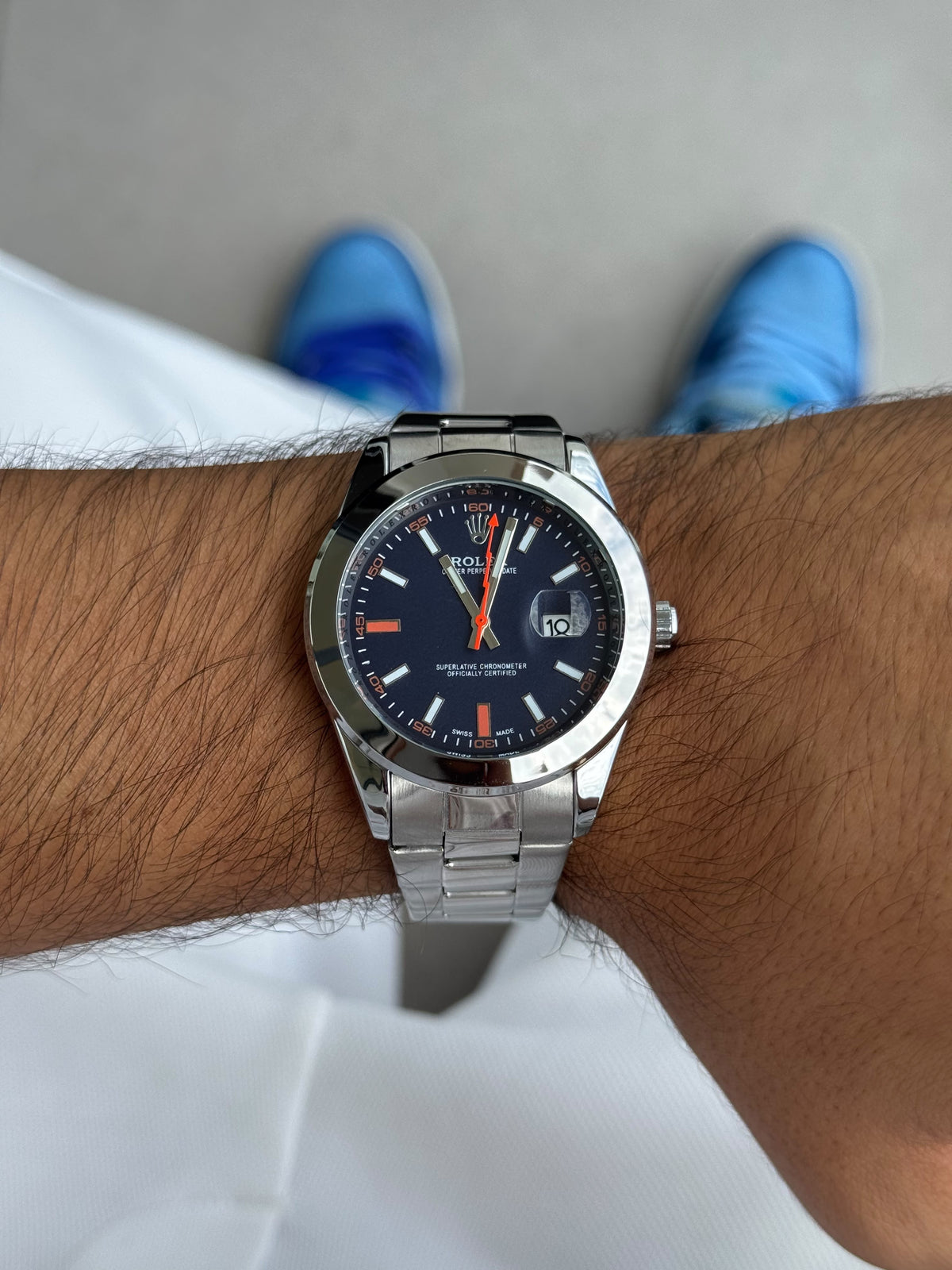 Rlx Oyster Perpetual 2026 metal plateado - tablero Azul / Naranja