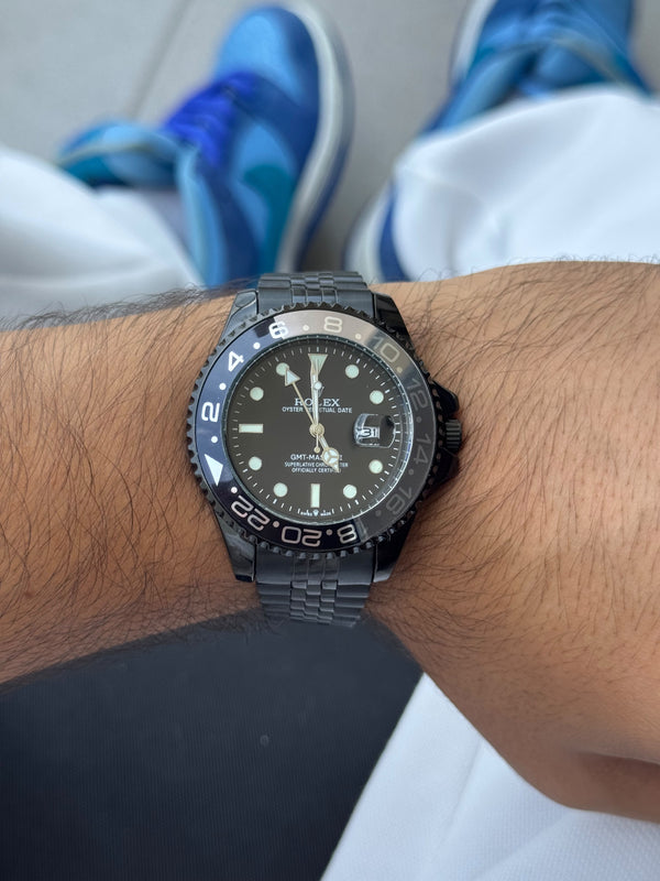 Rlx GMT 2 Negro Tablero Negro Bisel Negro Plata