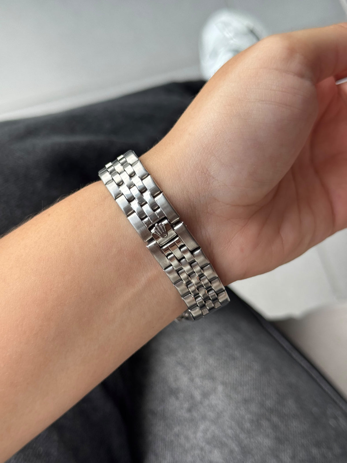 Rlx Mujer Dayjust Diamond Plateado Tablero Azul Claro