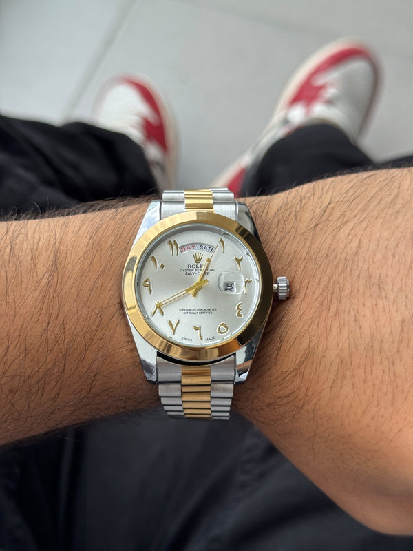 Rlx Lx Arabe liso Bicolor Dorado Tablero Plateado