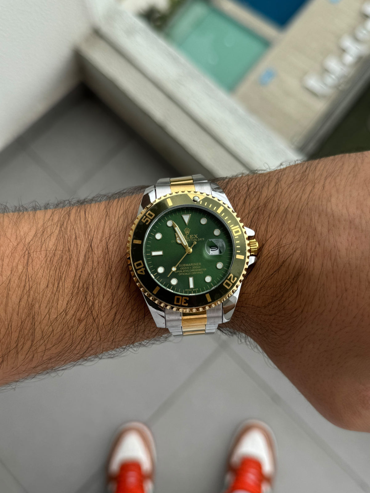 Rlx 2026 Submariner Bicolor Dorado Tablero Verde Bisel Verde