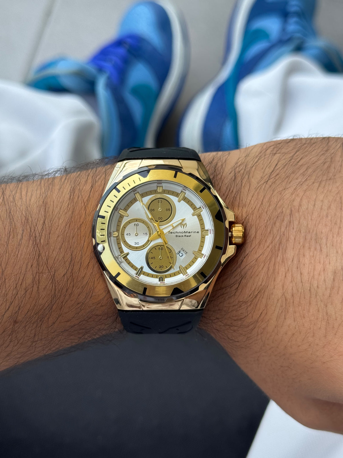 Tchmrn Cruise Chrono Goma Negra Tablero Plateado Dorado