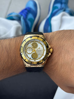 Tchmrn Cruise Chrono Goma Negra Tablero Plateado Dorado