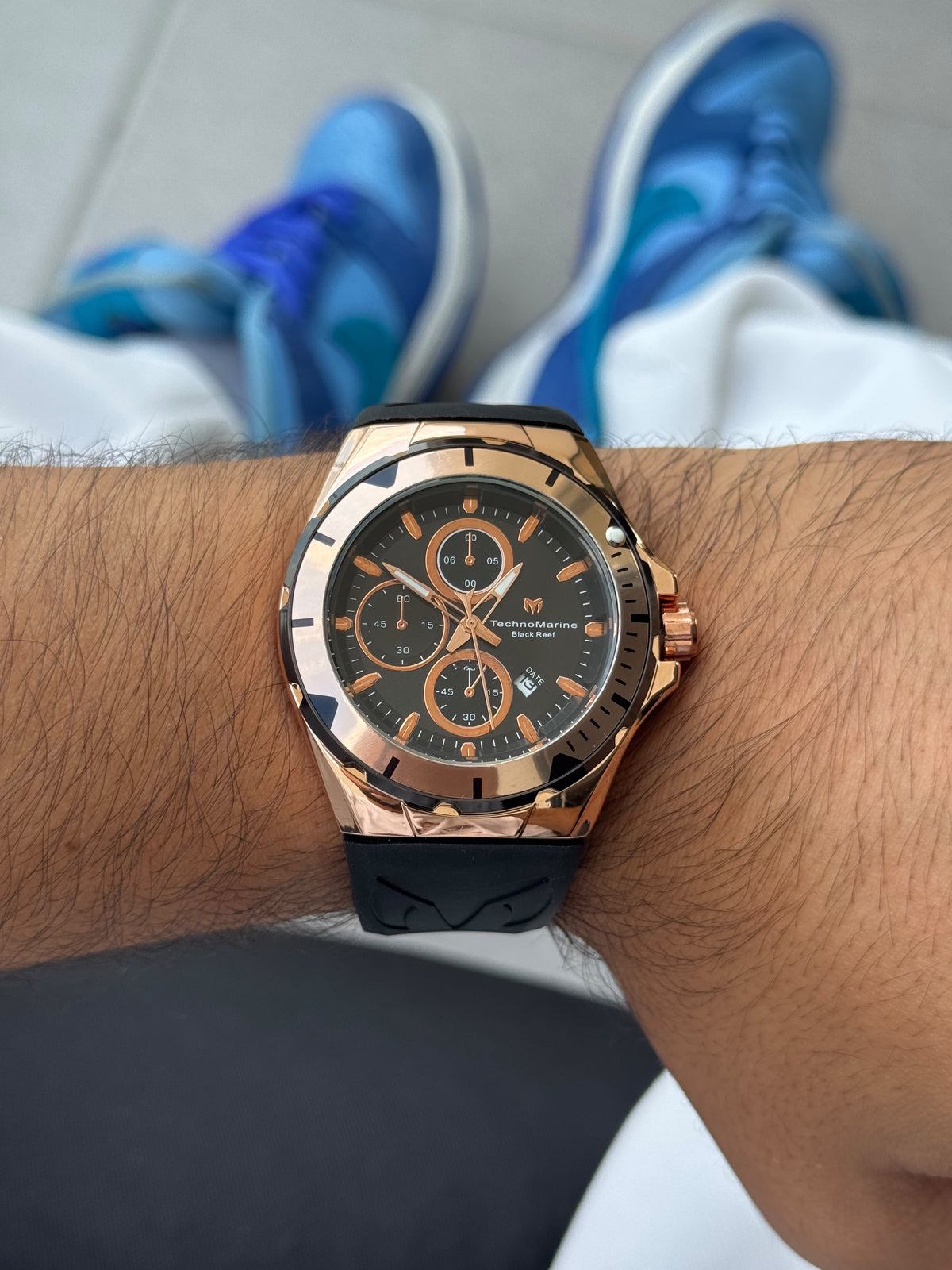 Tchmrn Cruise Chrono Goma Negra Tablero Negro Oro Rosa