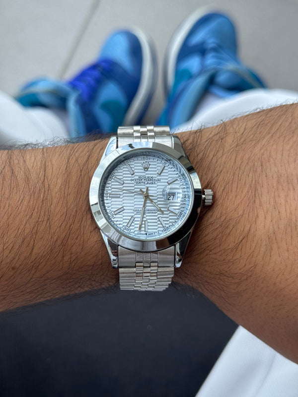 Rlx Oyster Perpetual metal plateado - tablero Azul