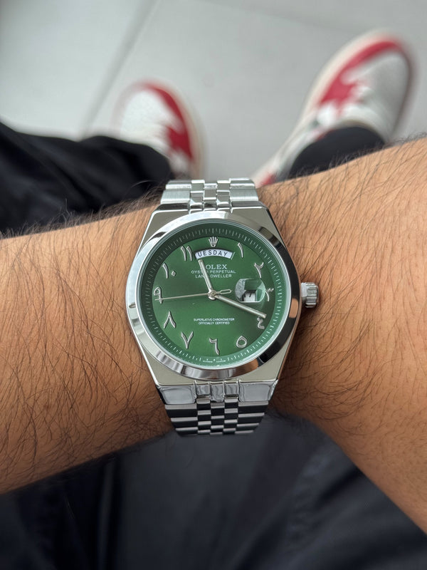 Rlx Lx Arabe Plateado Tablero Verde