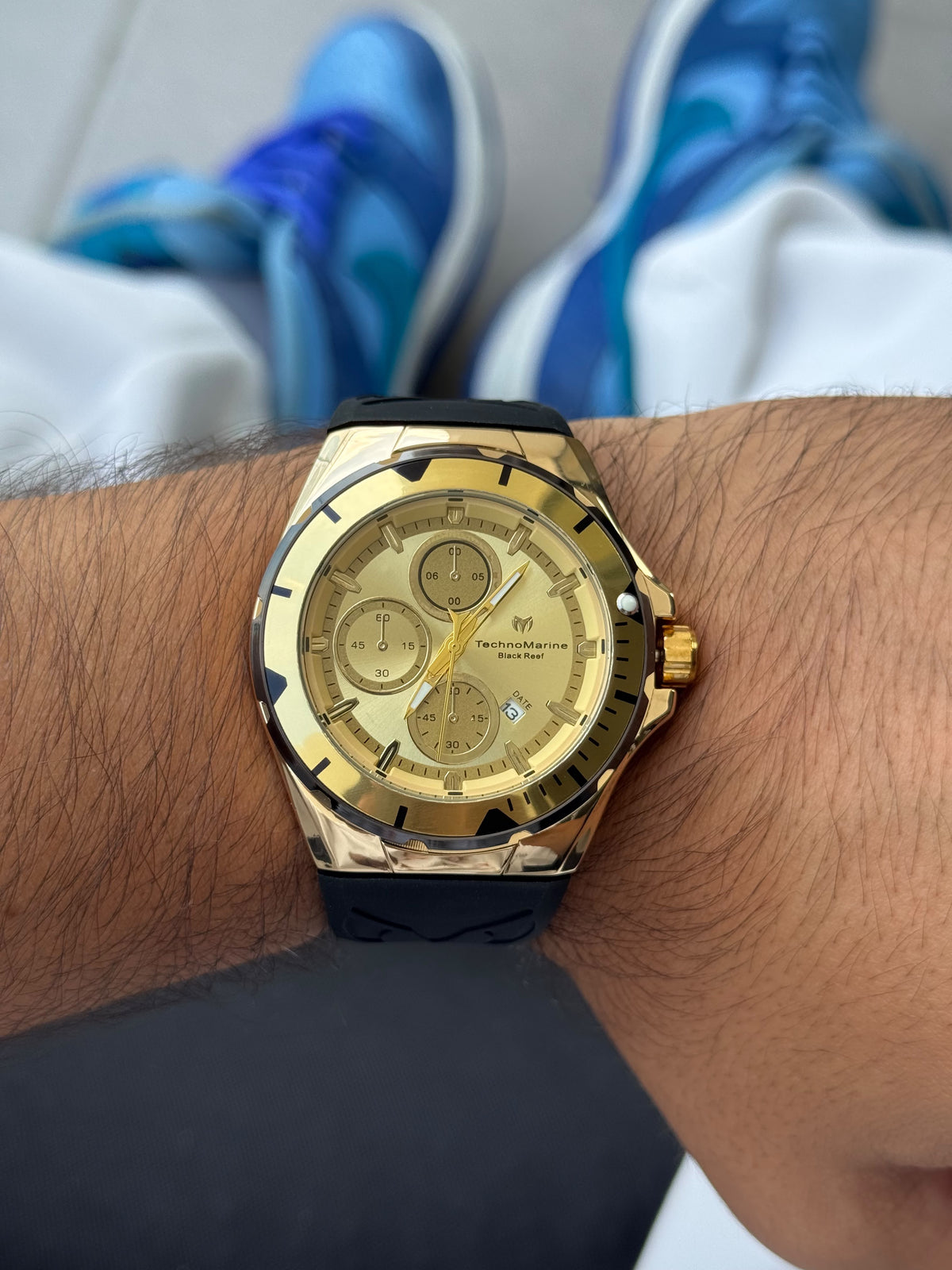Tchmrn Cruise Chrono Goma Negra Tablero Dorado