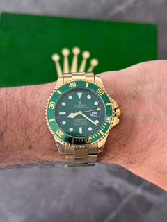 Rlx Submariner Dorado Tablero Verde Bisel Verde