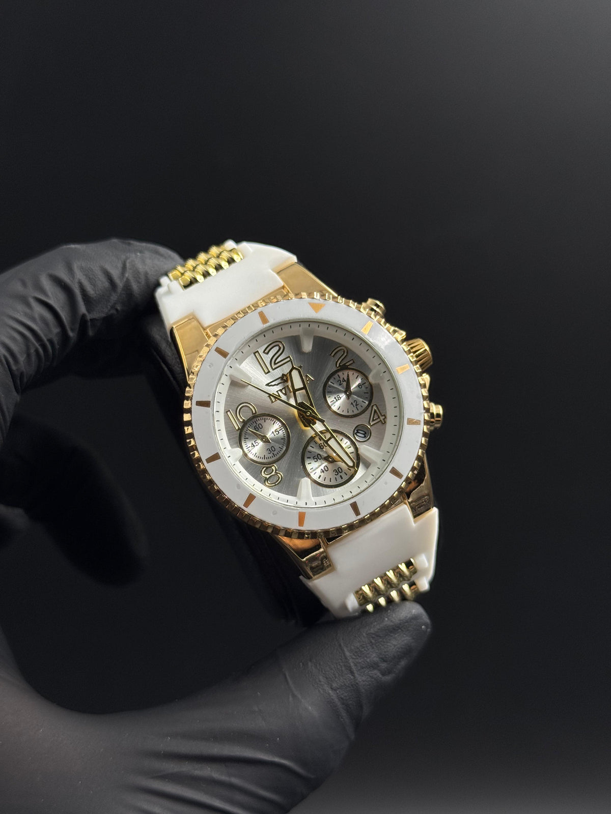 Invct 5H Mujer Goma Blanca Tablero Plateado Dorado