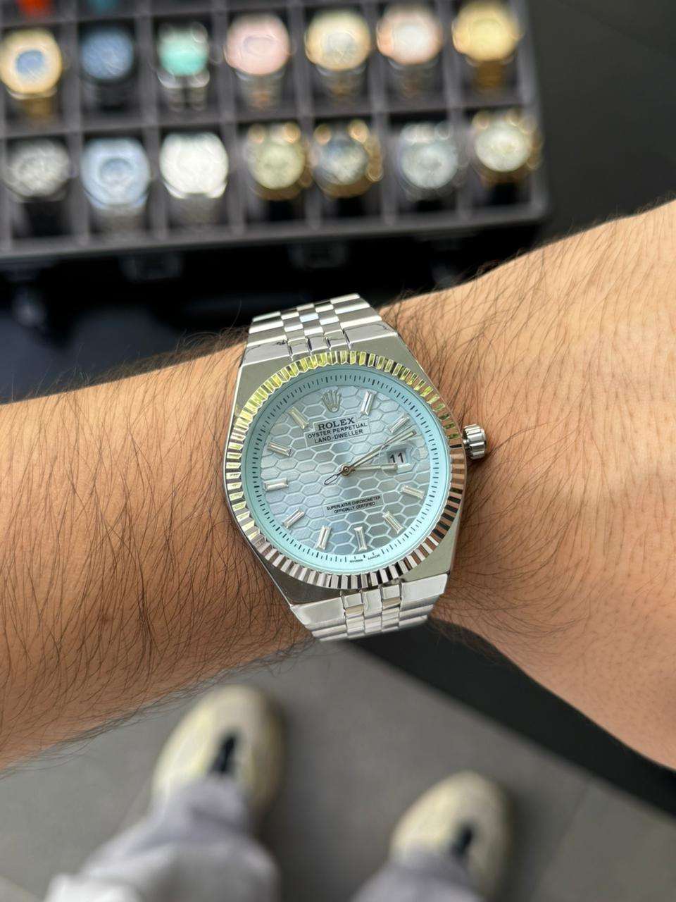Rlx Oyster Luxe Plateado Tablero Azul