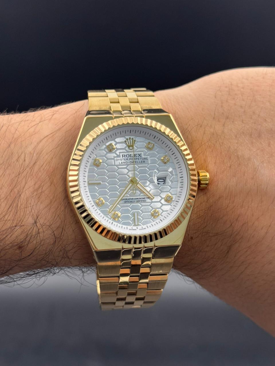 Rlx Day Date Diamond Dorado Tablero Plateado