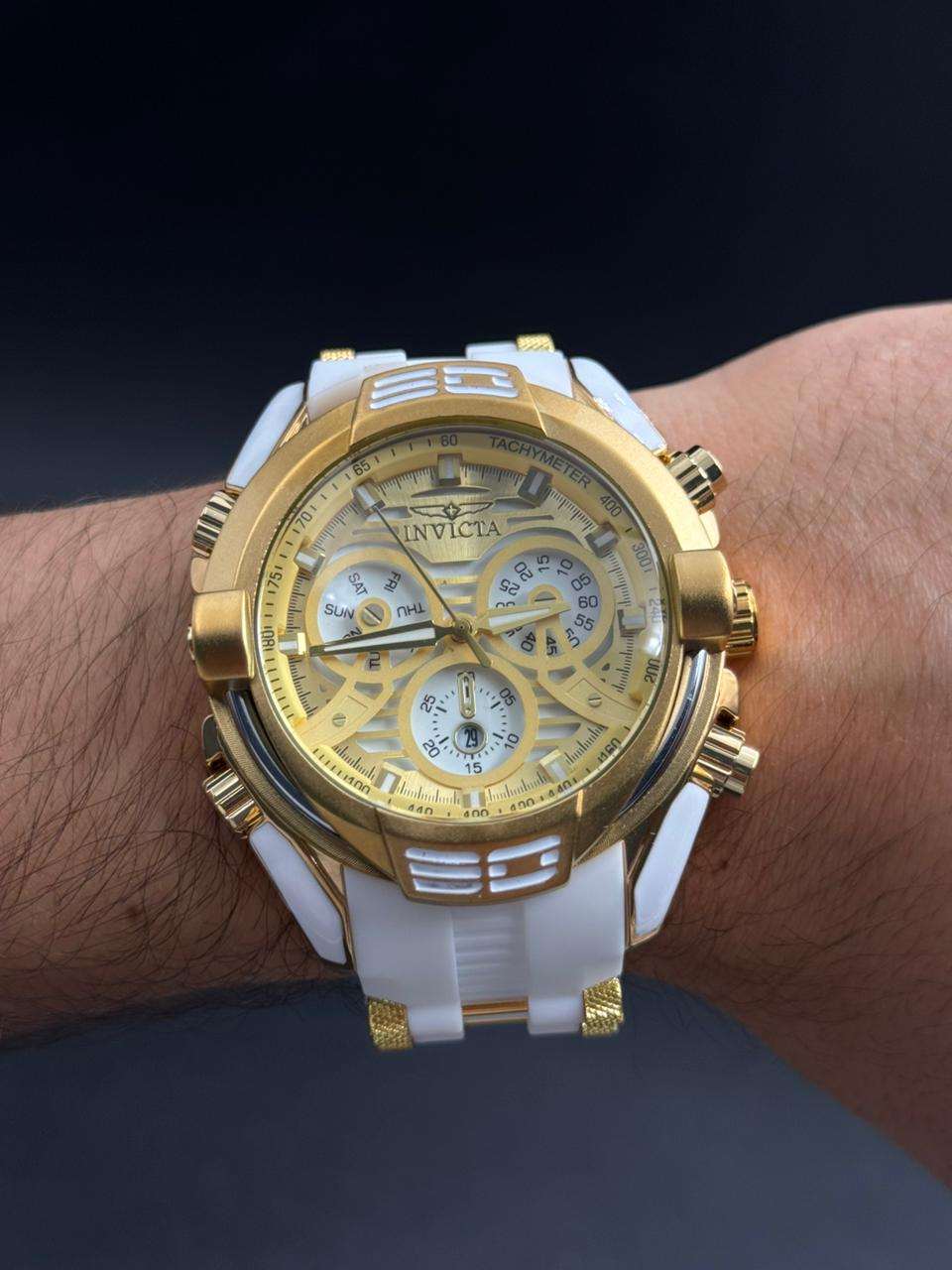 Invct Aviator Goma Blanca Tablero Dorado Blanco