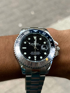 Rlx GMT 2 Plateado Tablero Negro Bisel Negro Plata