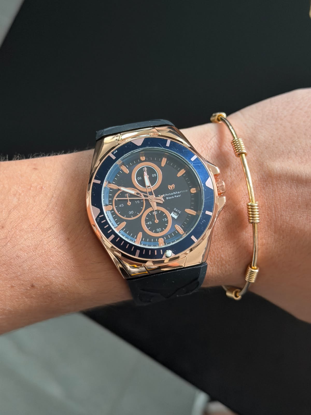 Tchmrn Cruise Chrono Goma Negra Tablero Azul Oro Rosa