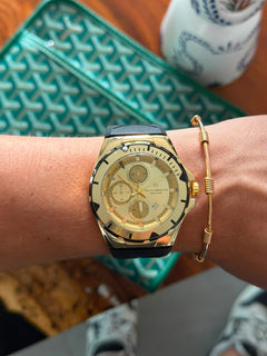 Tchmrn Cruise Chrono Goma Negra Tablero Dorado