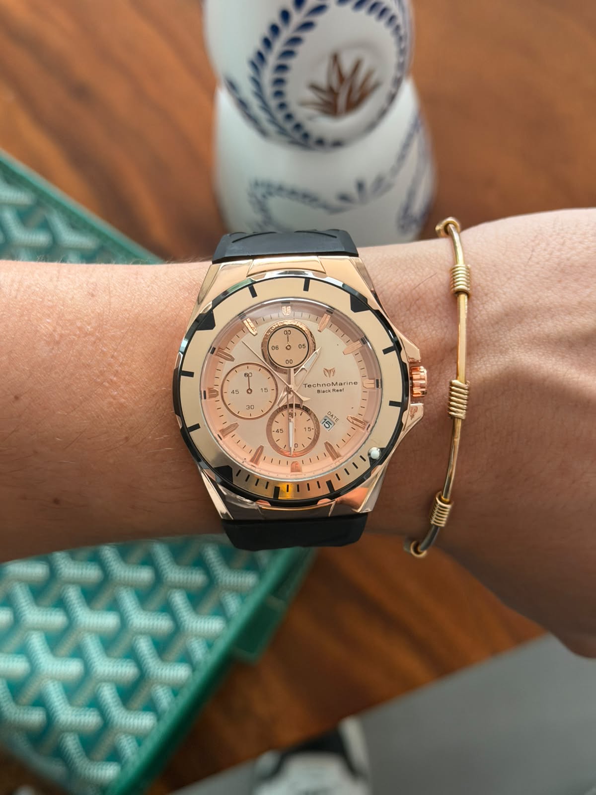 Tchmrn Cruise Chrono Goma Negra Tablero Oro Rosa
