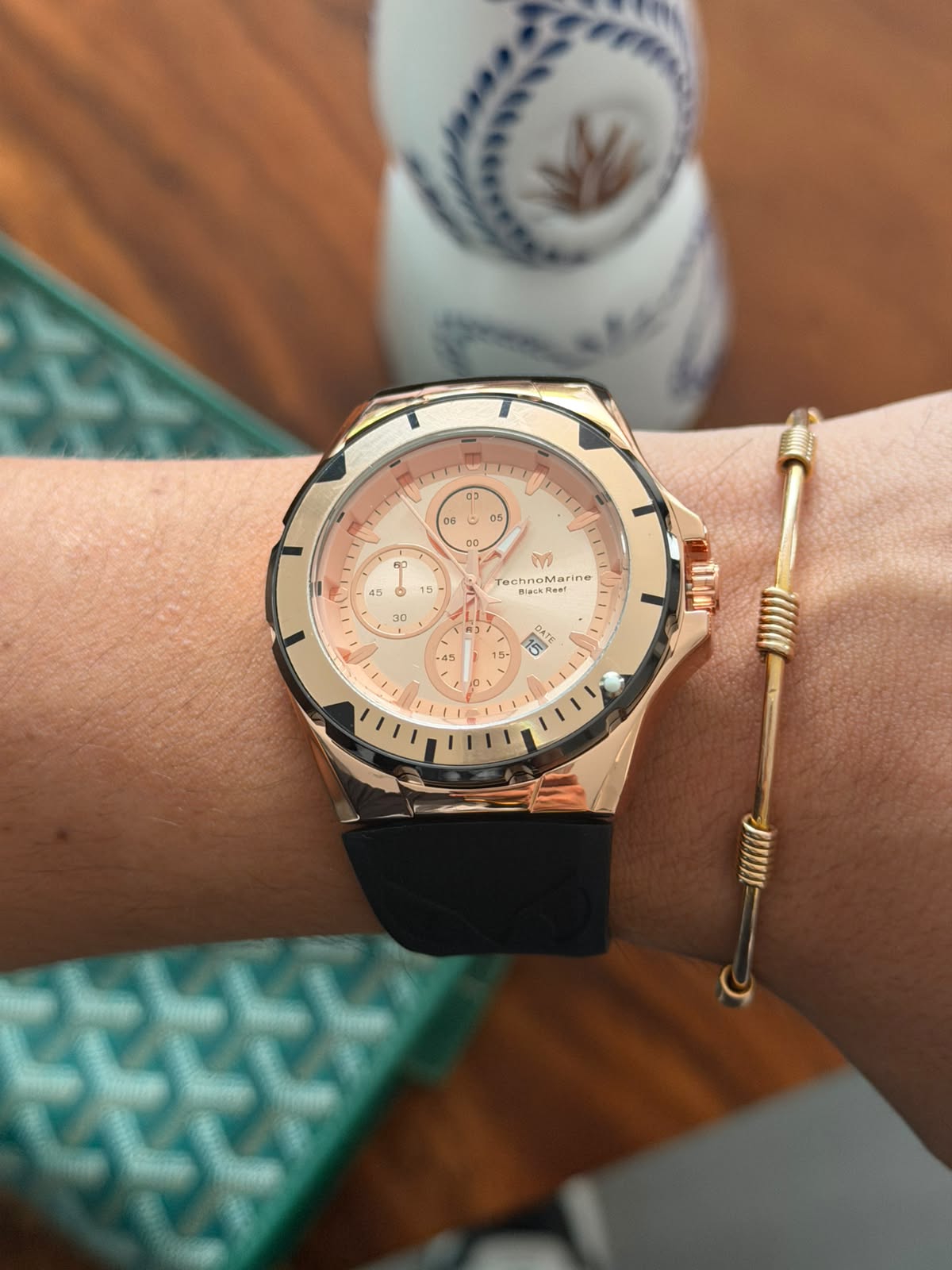 Tchmrn Cruise Chrono Goma Negra Tablero Oro Rosa