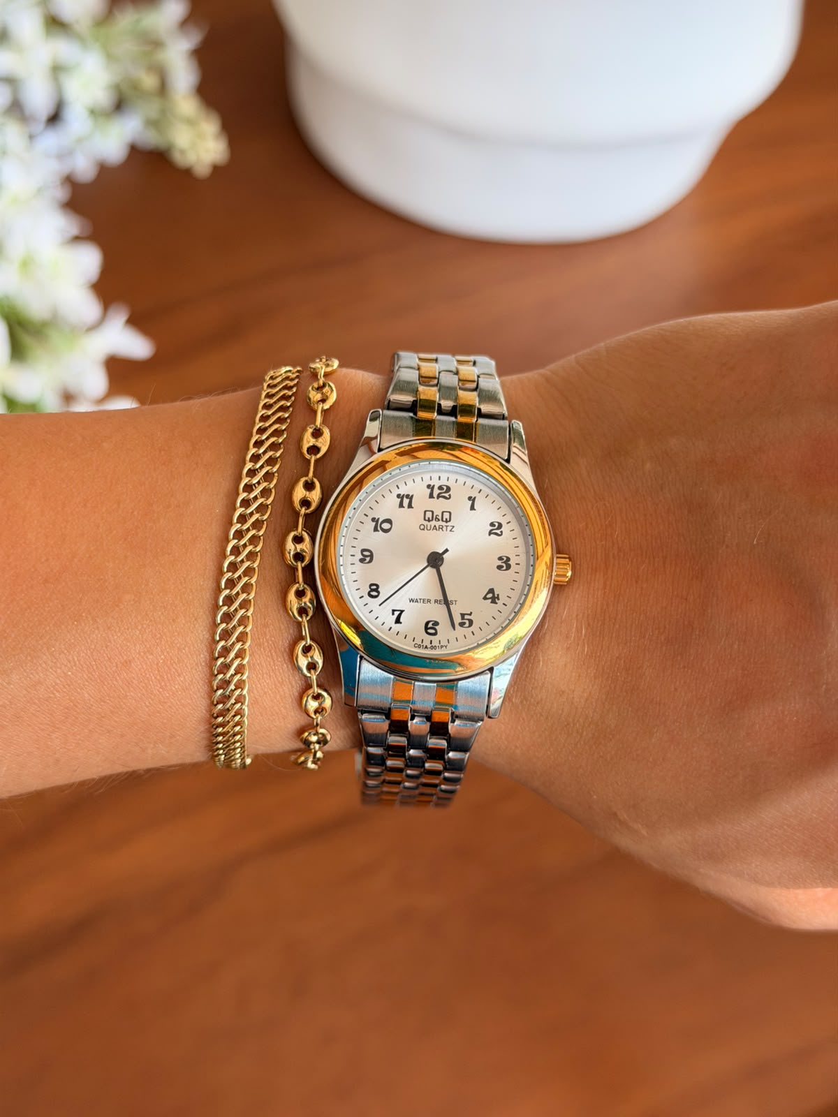 QYQ Merida Mujer Bicolor Dorado Tablero Plateado