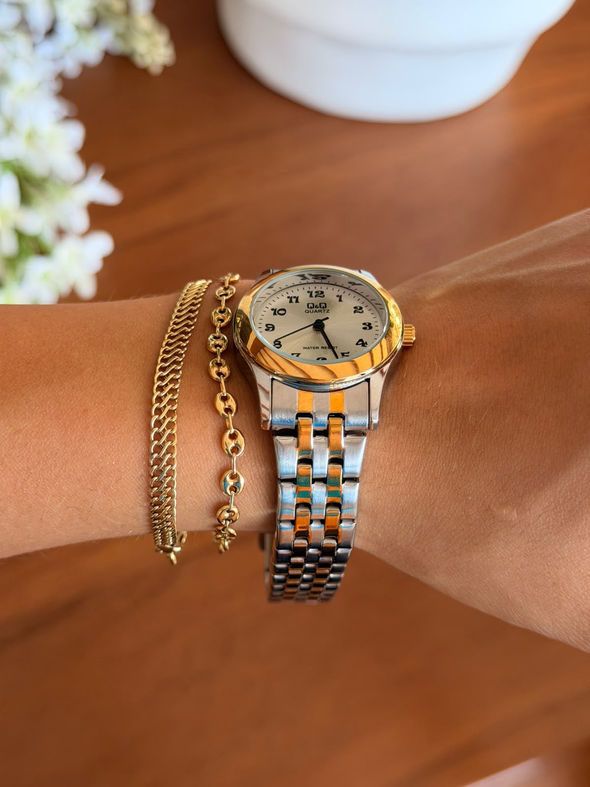 QYQ Merida Mujer Bicolor Dorado Tablero Plateado