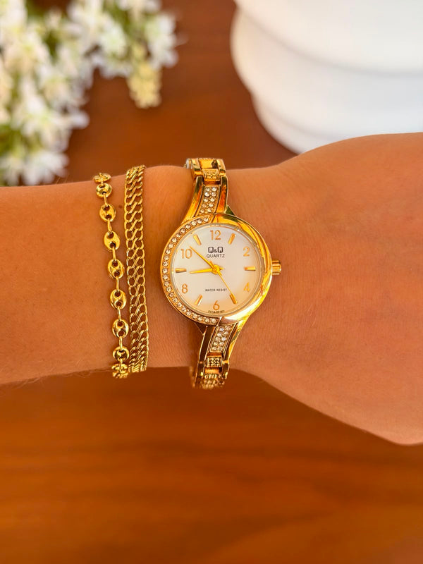 QYQ Mujer Dorado Tablero Blanco