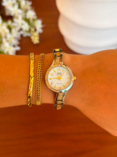 QYQ Mujer Bicolor Dorado Tablero Blanco