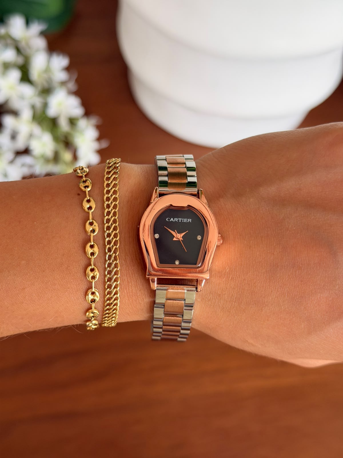Crtr Mujer Bicolor Oro Rosa Tablero Negro