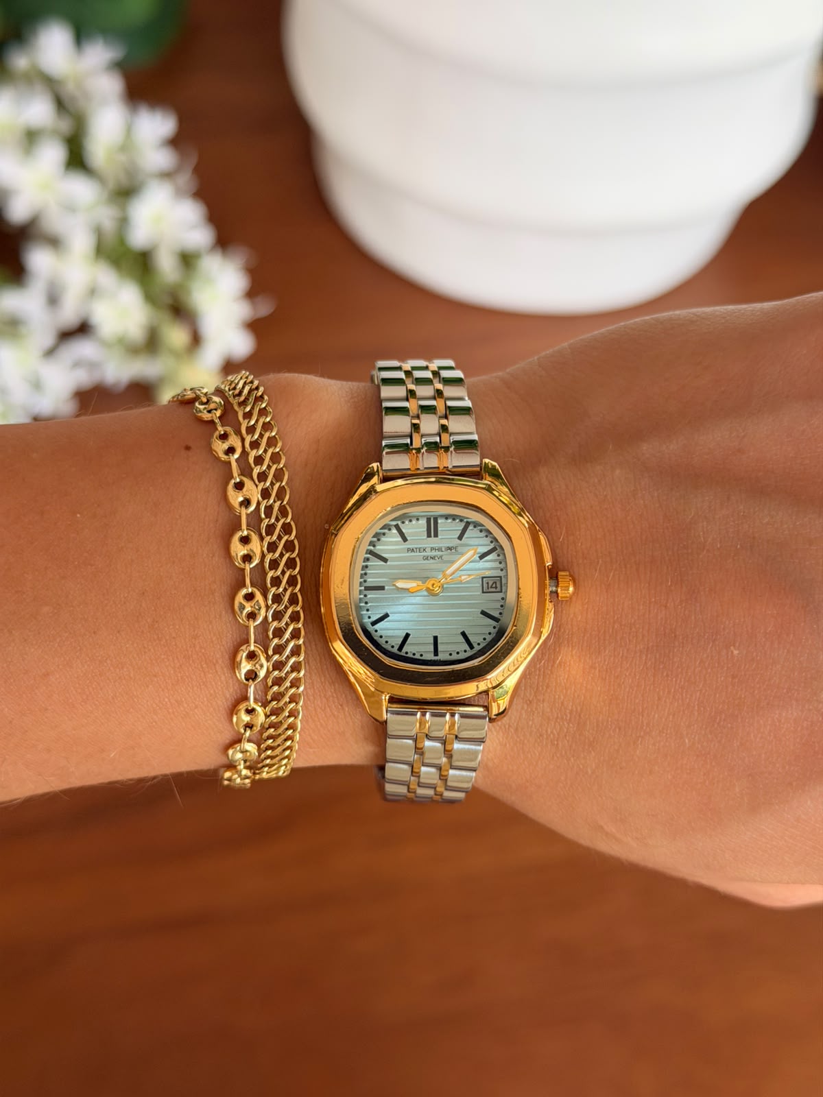 Patk Mujer Bicolor Dorado Tablero Azul