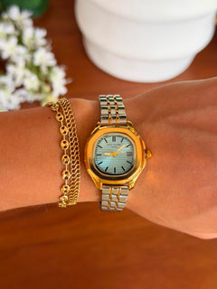 Patk Mujer Bicolor Dorado Tablero Azul