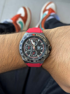 TAG Hr Formula 1 Goma Roja Cronógrafo Funcional Tablero Negro rojo