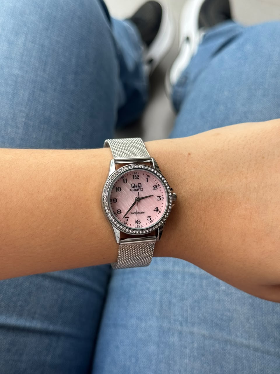 QYQ Mujer QA21 Circones Malla Plateado Tablero Rosado