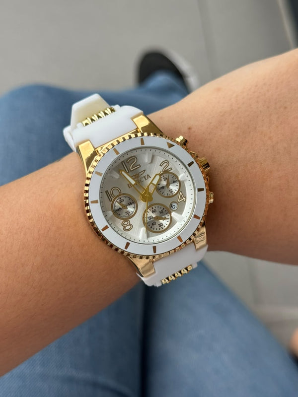 Invct 5H Mujer Goma Blanca Tablero Plateado Dorado