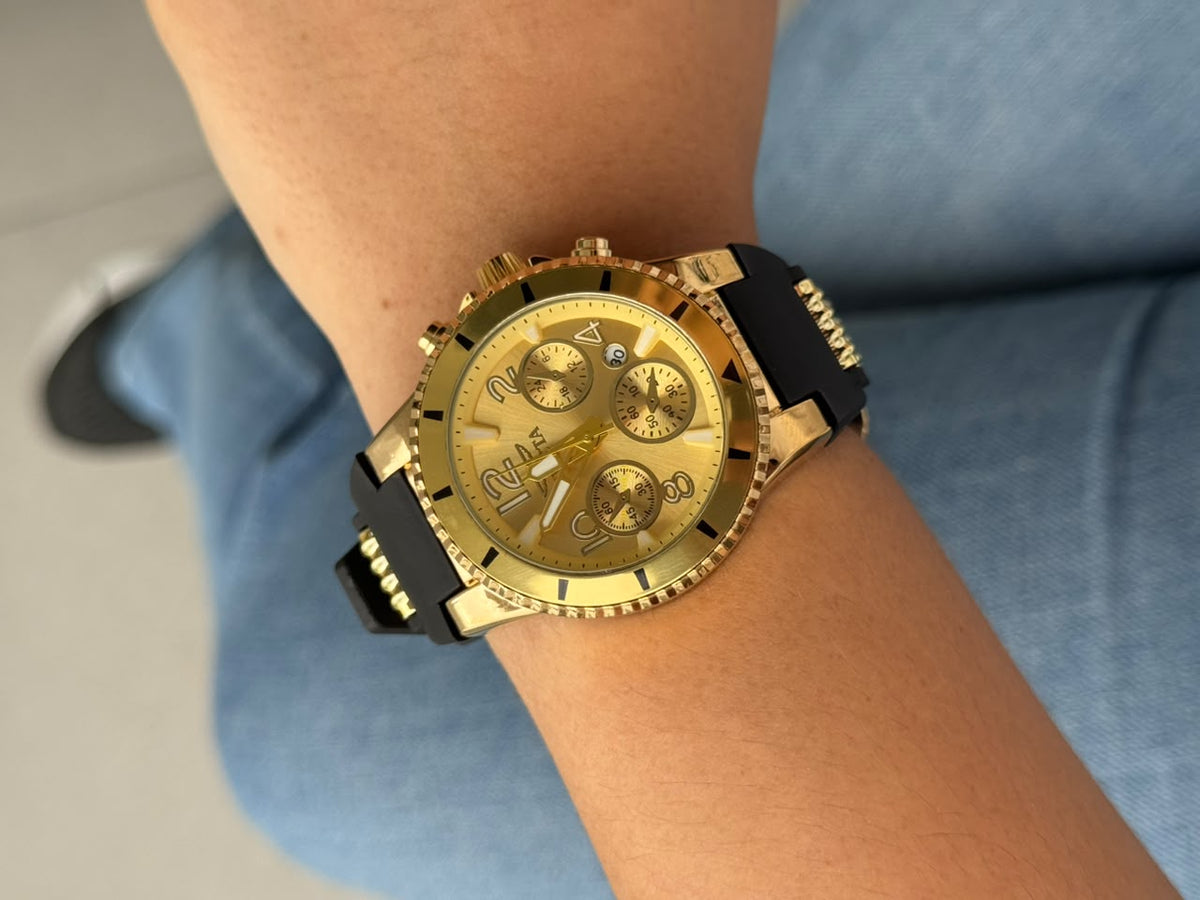 Invct 5H Mujer Goma Negra Tablero Dorado Dorado