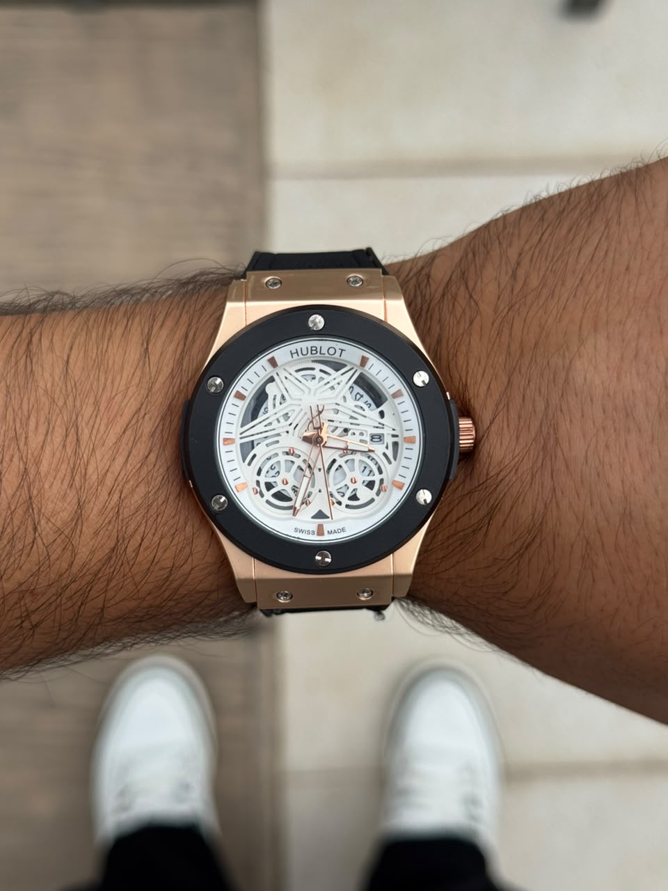 Hblt Big Bang Cuero Negro Tablero Blanco Oro Rosa Negro