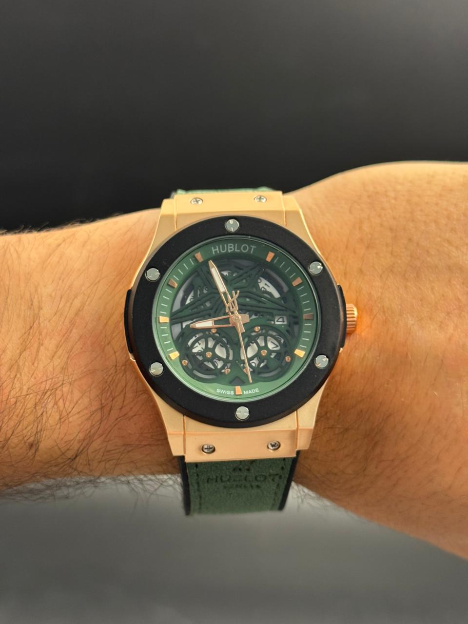 Hblt Big Bang Cuero Verde Tablero Negro Oro Rosa Negro