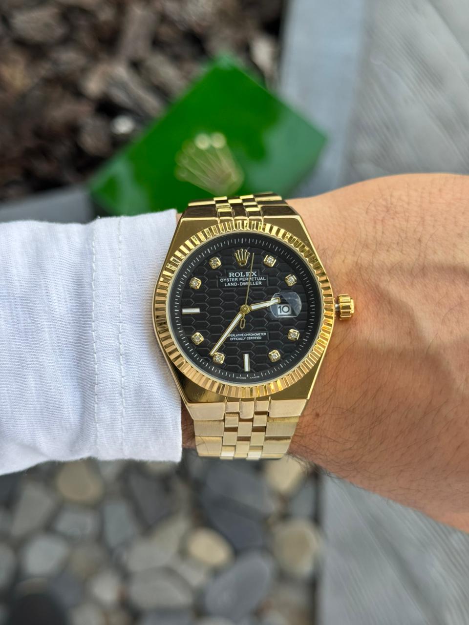 Rlx Day Date Diamond Dorado Tablero Negro