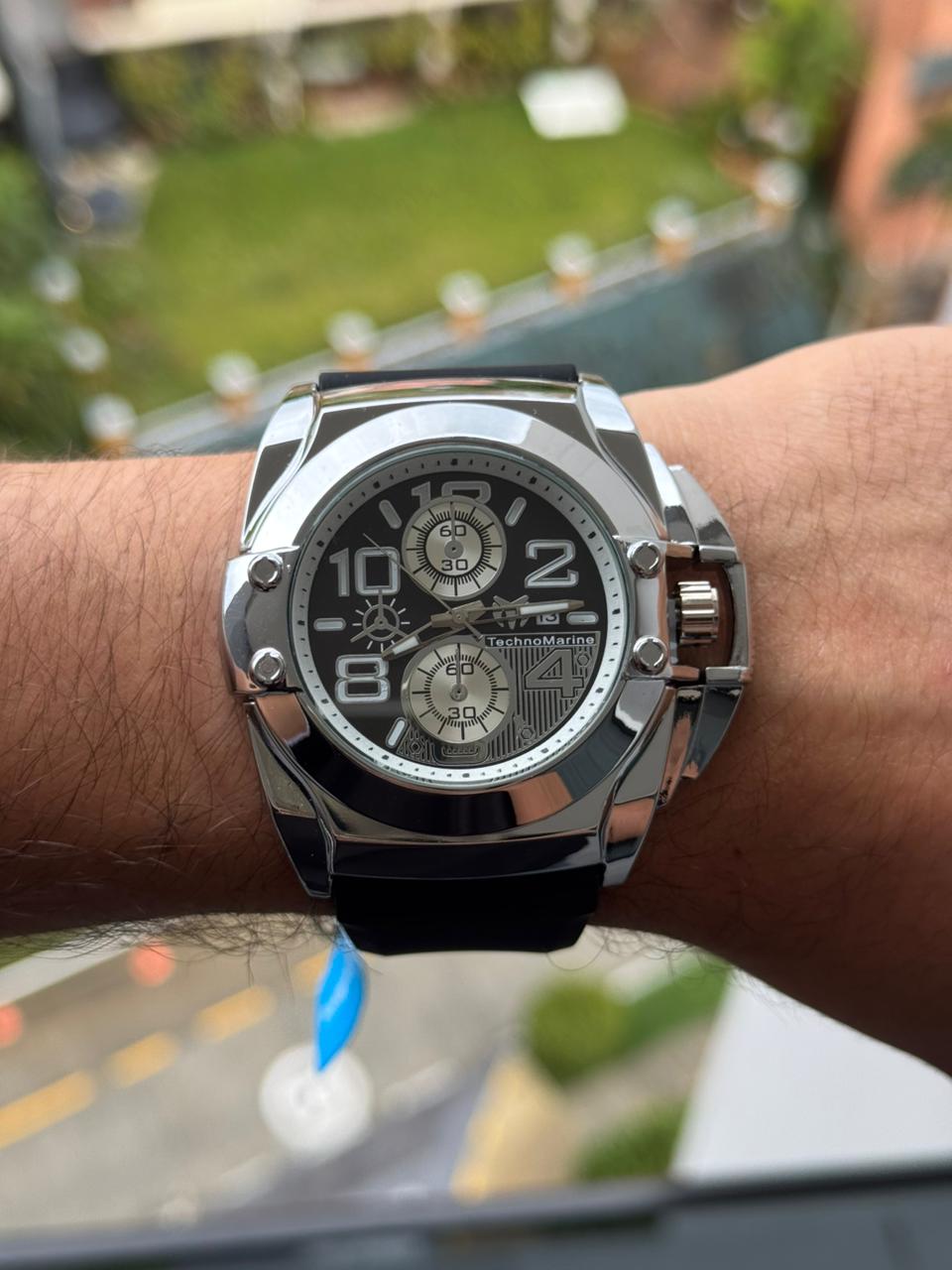 Tchmrn Crono Goma Negra Tablero Negro Blanco Plateado