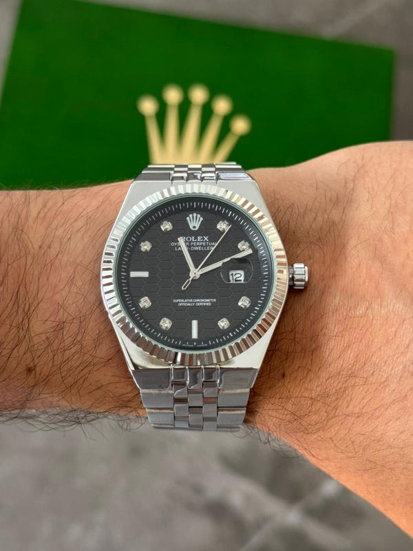Rlx Day Date Diamond Plateado Tablero Negro