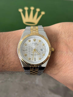 Rlx Day Date Diamond Bicolor Dorado Tablero Plateado