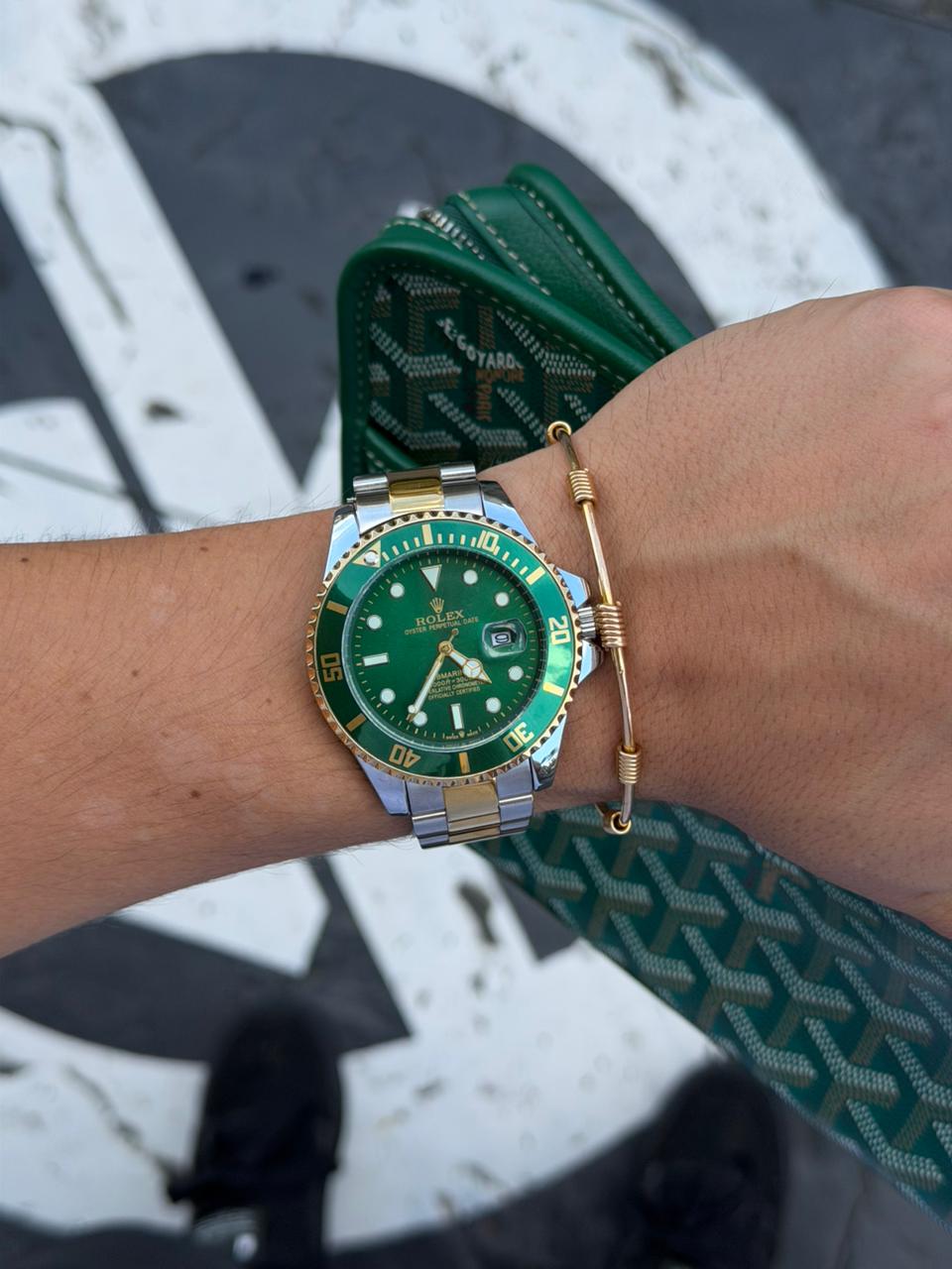 Rlx 2026 Submariner Bicolor Dorado Tablero Verde Bisel Verde