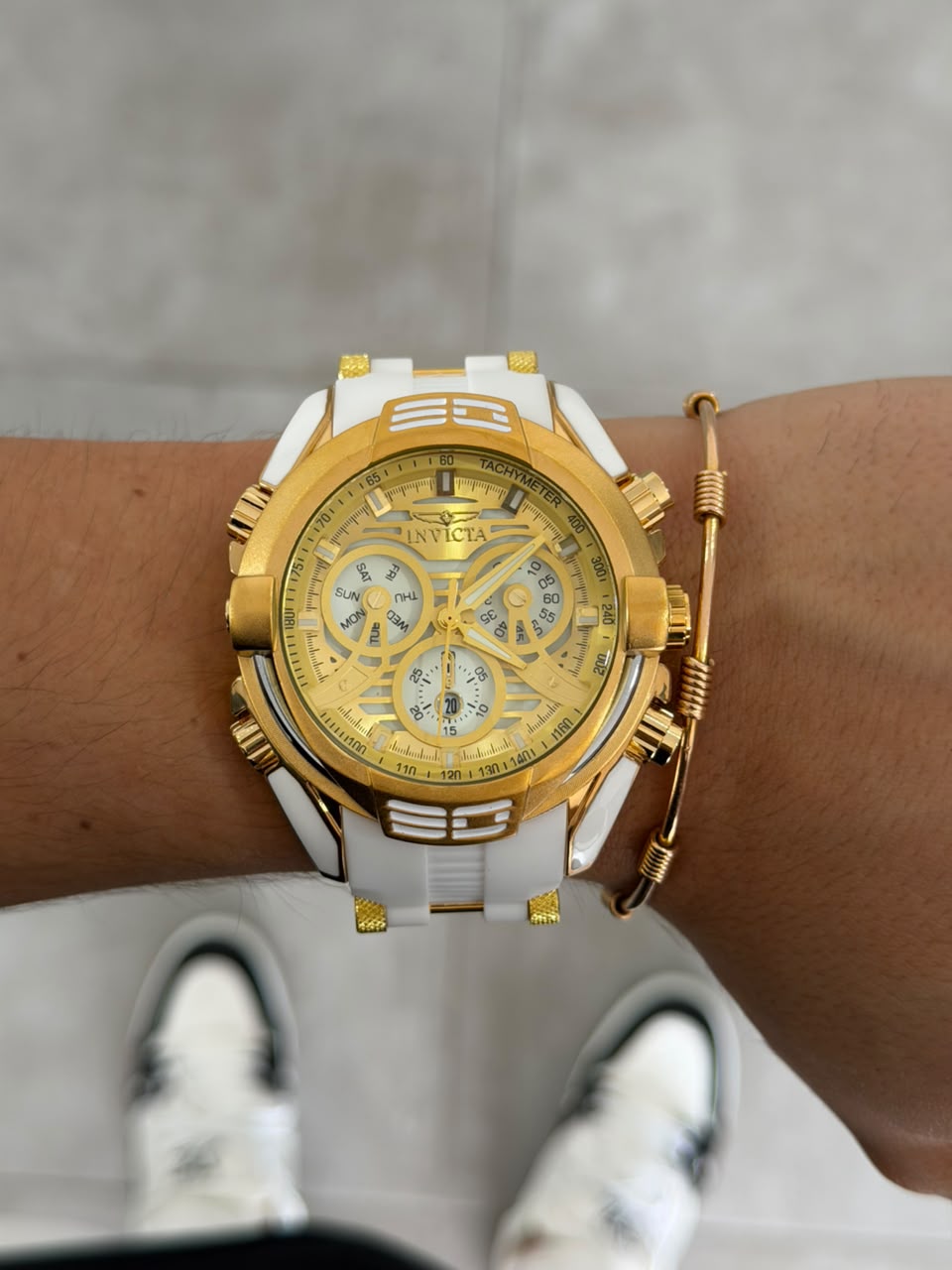 Invct Aviator Goma Blanca Tablero Dorado Blanco