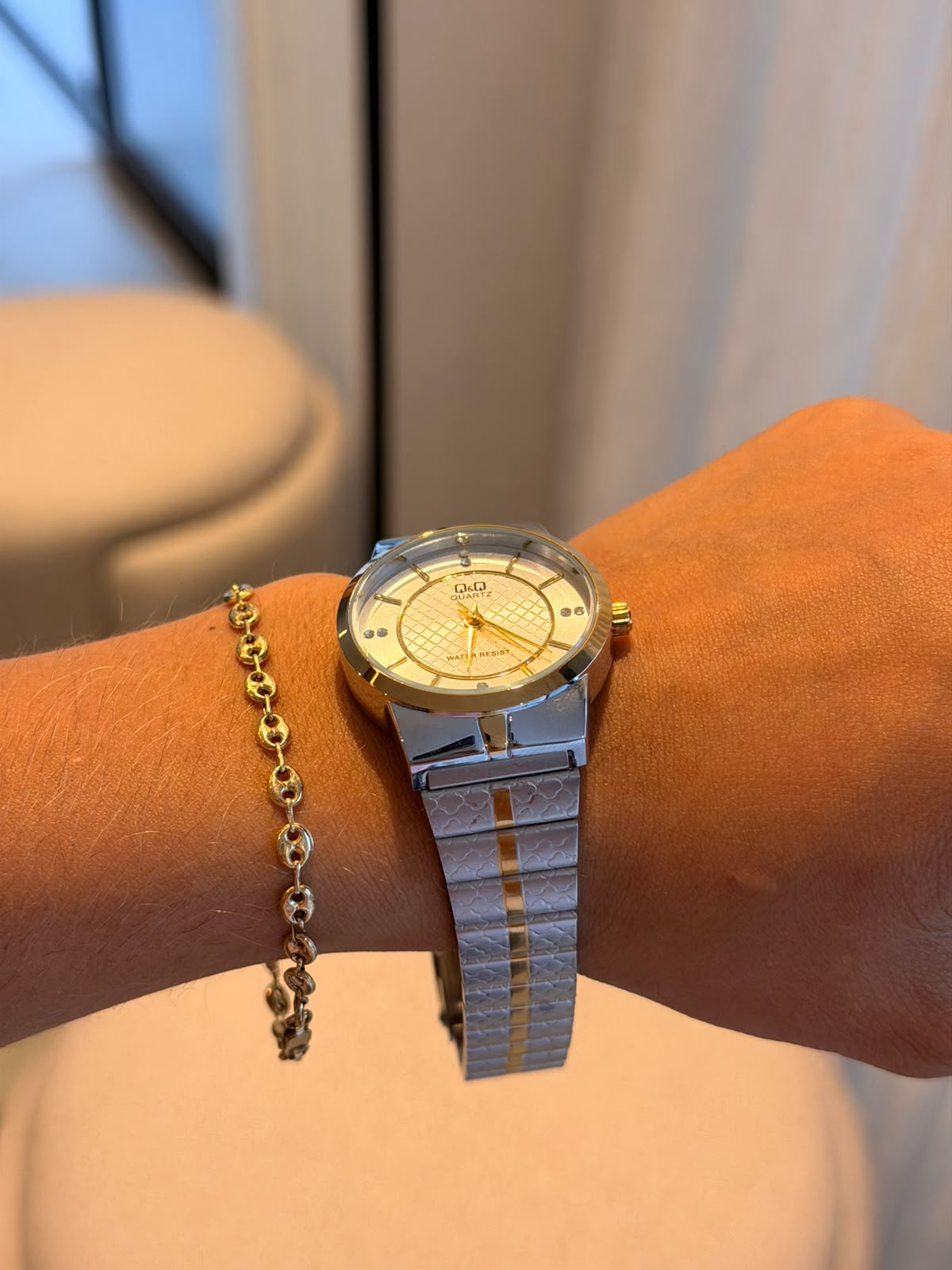 QYQ QT Mujer Bicolor Dorado Tablero Plateado