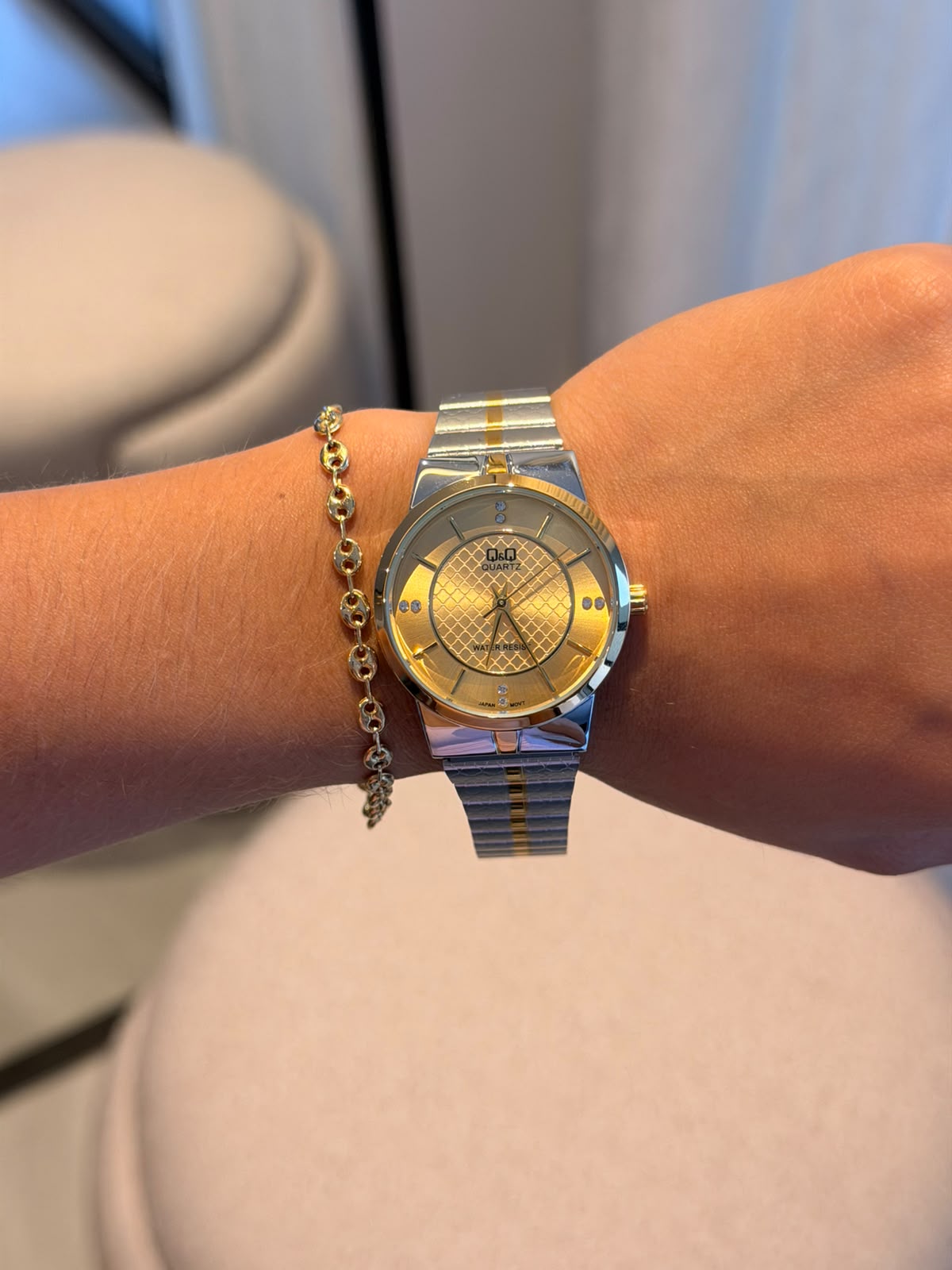 QYQ QT Mujer Bicolor Dorado Tablero Dorado