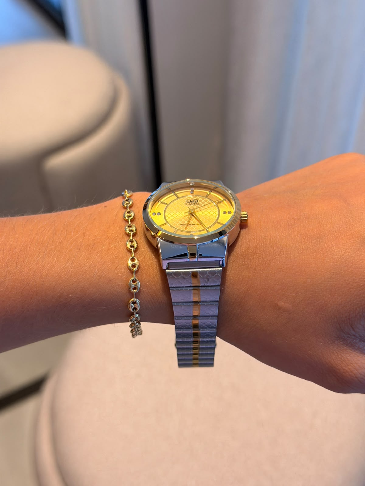 QYQ QT Mujer Bicolor Dorado Tablero Dorado