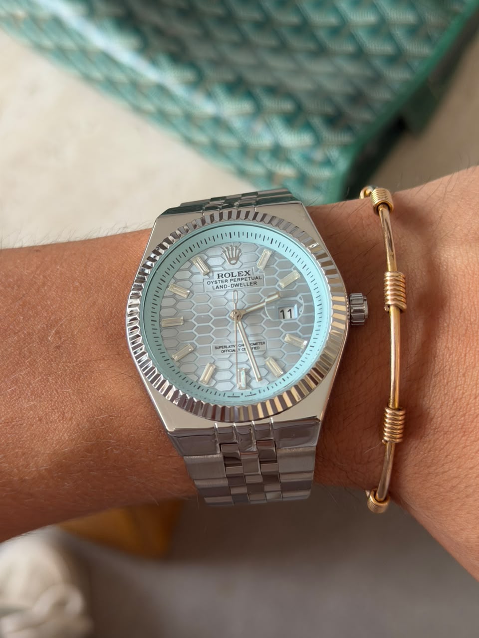 Rlx Oyster Luxe Plateado Tablero Azul