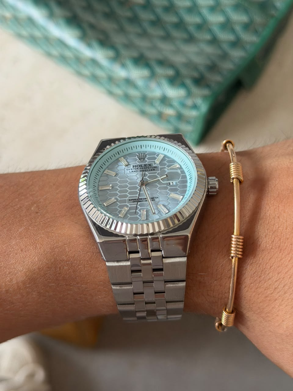 Rlx Oyster Luxe Plateado Tablero Azul