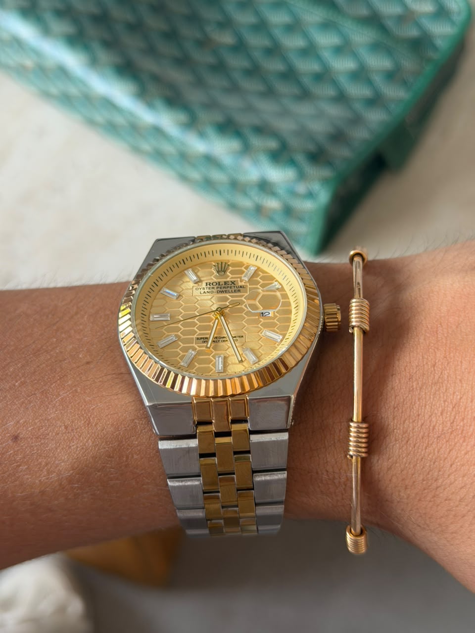 Rlx Oyster Luxe Bicolor Dorado Tablero Dorado