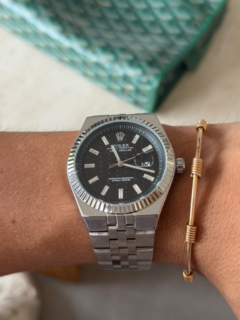 Rlx Oyster Luxe Plateado Tablero Negro