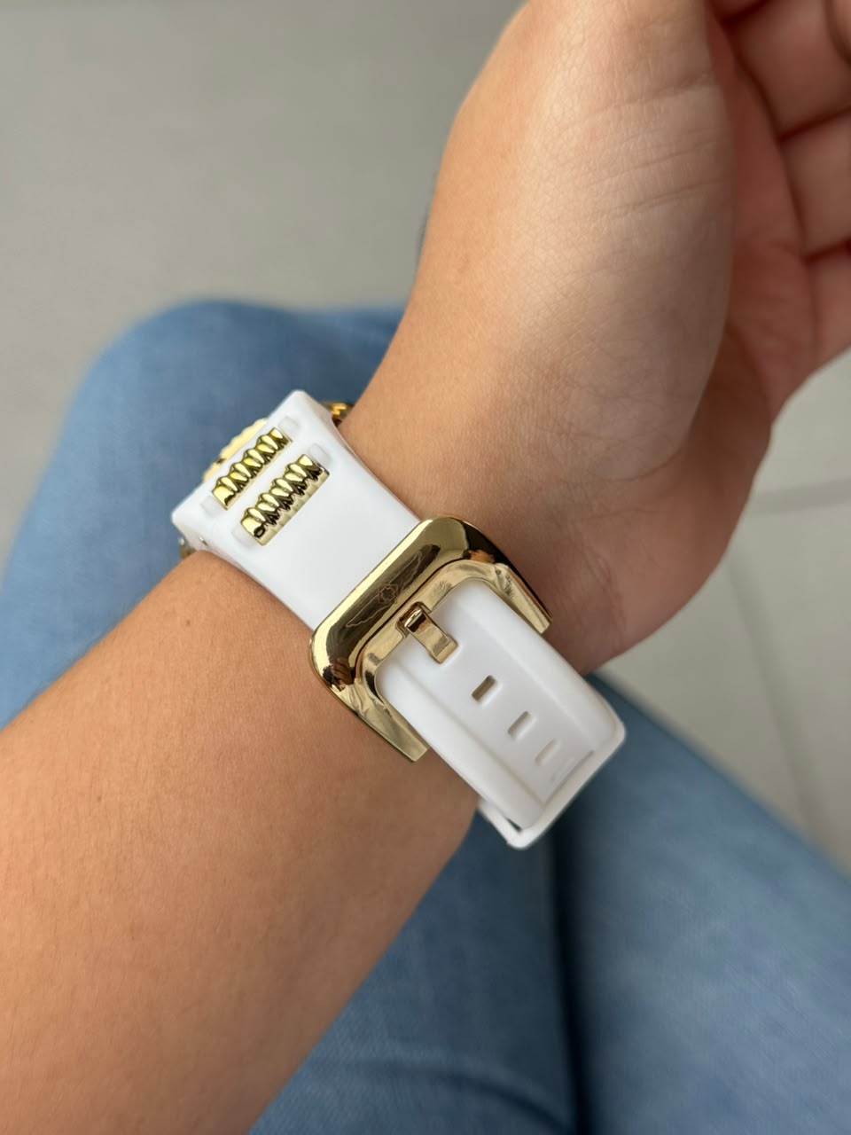Invct 5H Mujer Goma Blanca Tablero Plateado Dorado